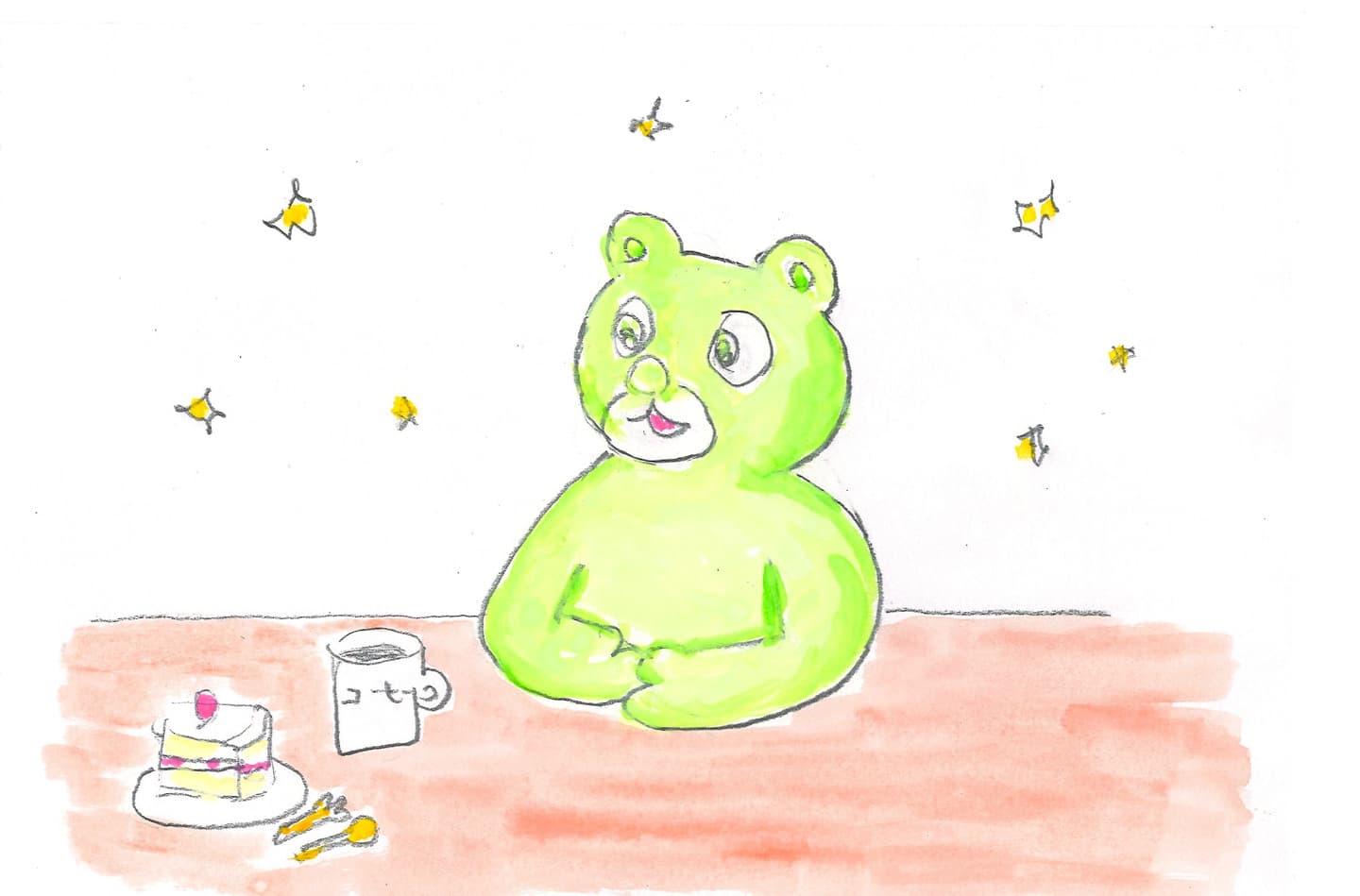 珈琲とケーキを楽しみながら語るこぐま座くん